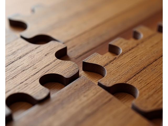 Close-up van complexe, traditionele houten zwaluwstaartverbindingen