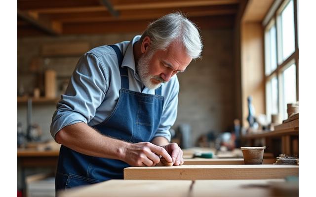 Ambachtsman aan het werk in de houtwerkplaats