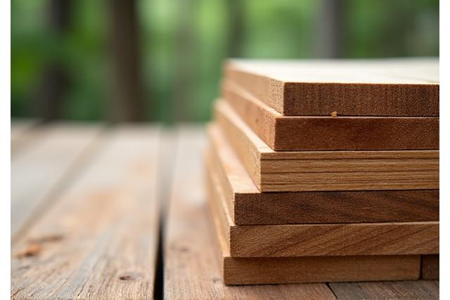 Stapel FSC-gecertificeerd duurzaam hout in een bosachtige omgeving