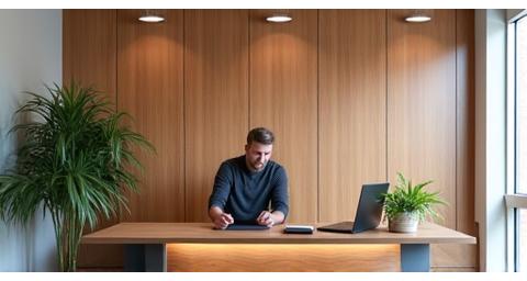 Custom houten panelen kantoorinterieur